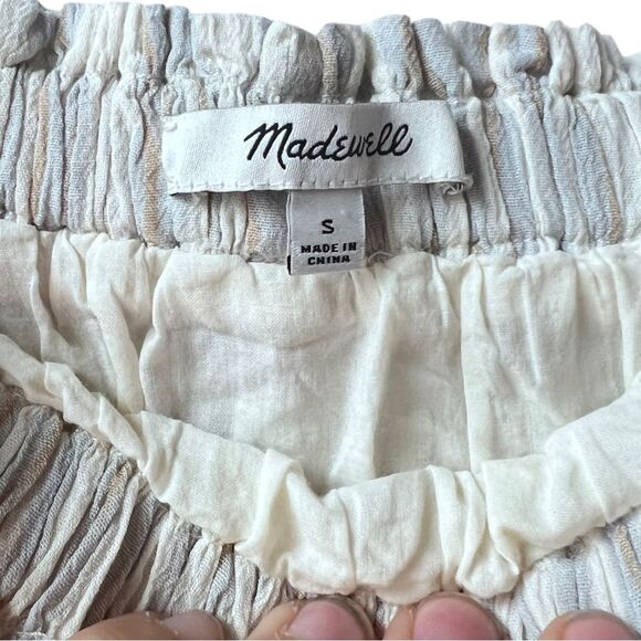 Madewell Smocked Pull-On Mini Skirt‎ in Neutral Stripe NA223 Size Small - Picture 6 of 9